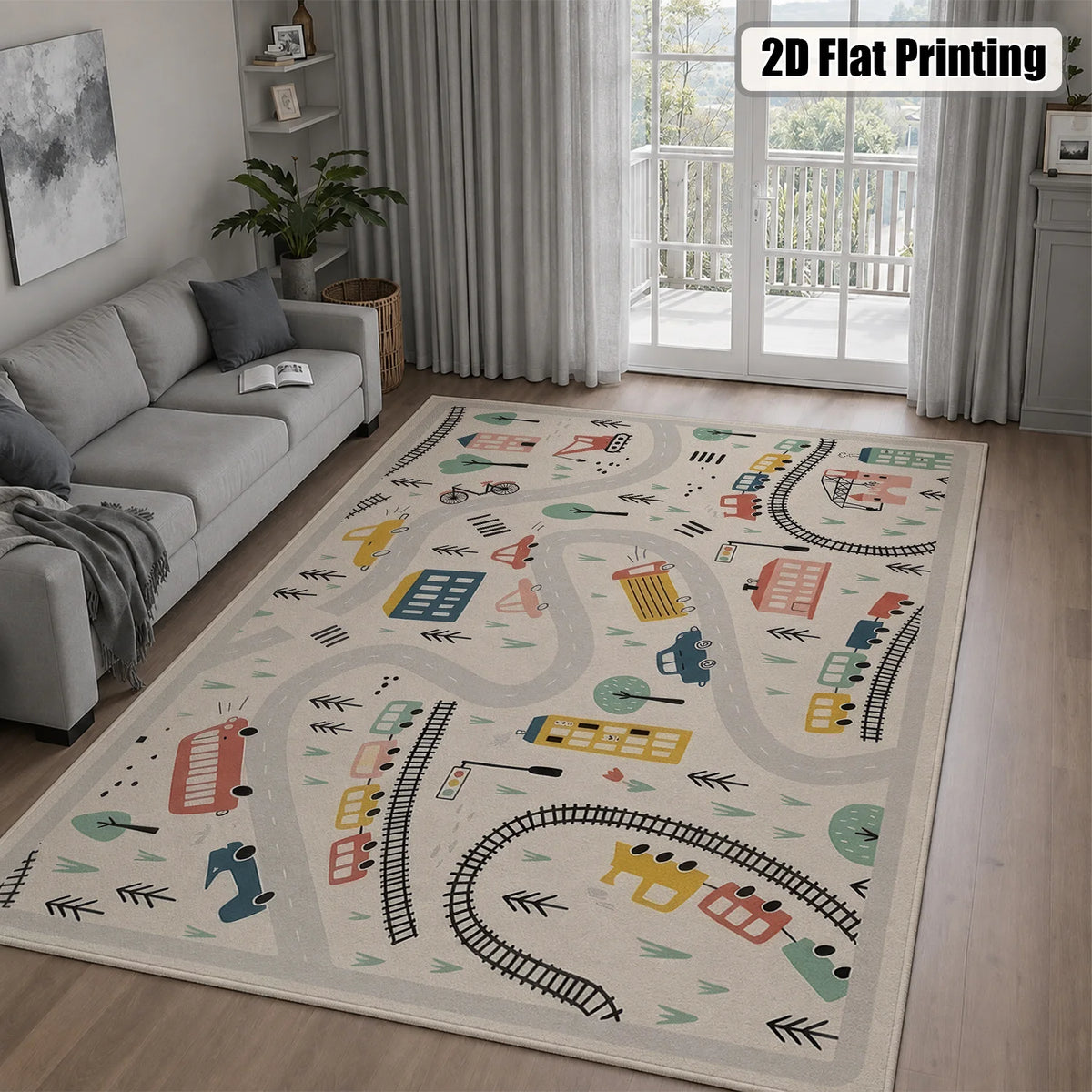 Soft Washable Kids Playroom Rug With City Road Map Design