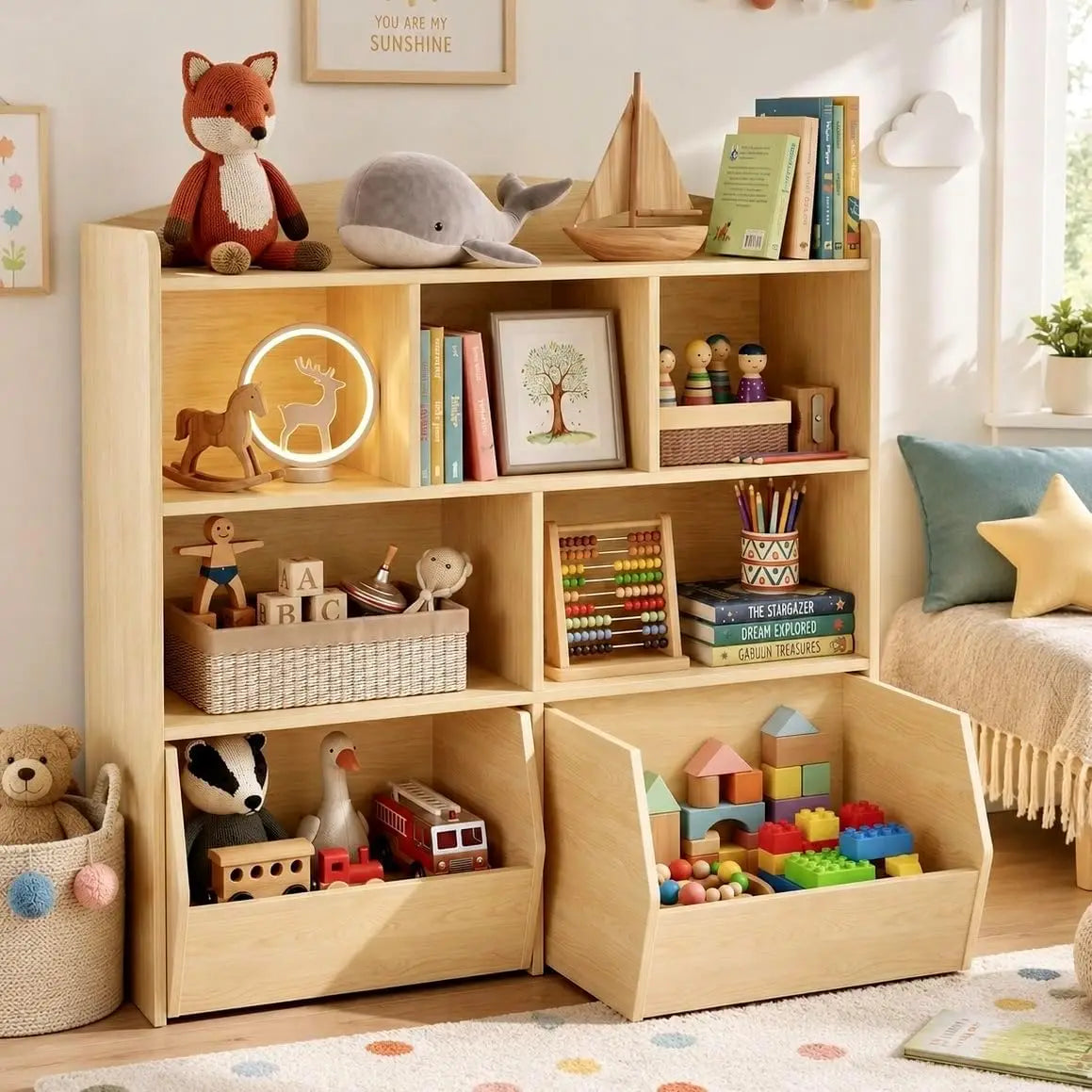 HiMISS Toy Storage Organizer With Rolling Drawers And Open Cubbies