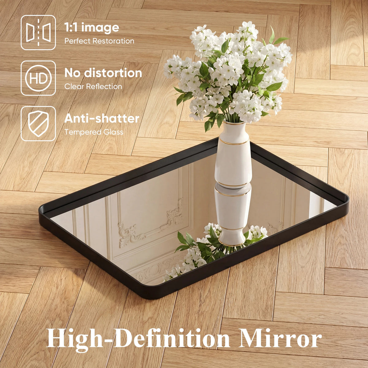 MCQ Modern Rounded Rectangle Vanity Wall Mirror With Metal Frame