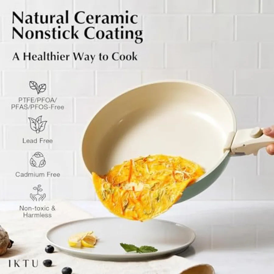 Ceramic Nonstick Cookware Set With Detachable Handle For Camping