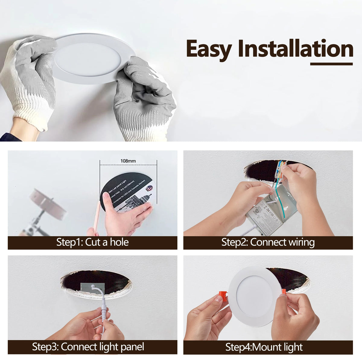 ARLGSITE Dimmable Recessed LED Ceiling Lights With Junction Box