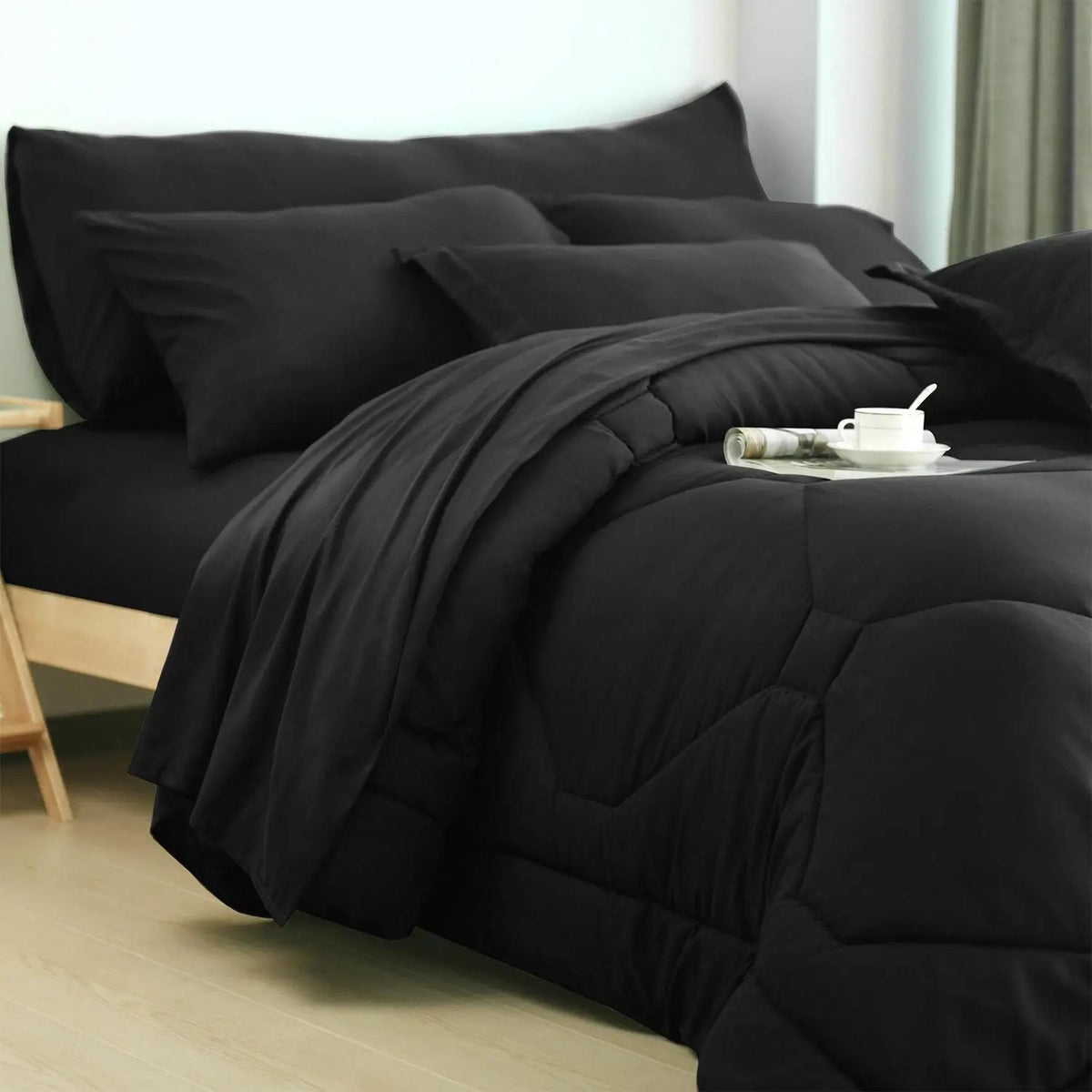 Modern Microfiber Comforter Set With Sheets Complete Bedding Set