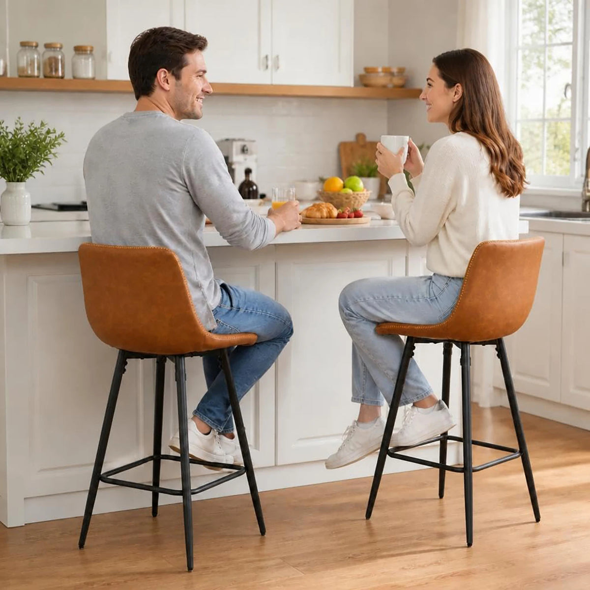 HiMISS Faux Leather Bar Stools With Backs Set Of Four