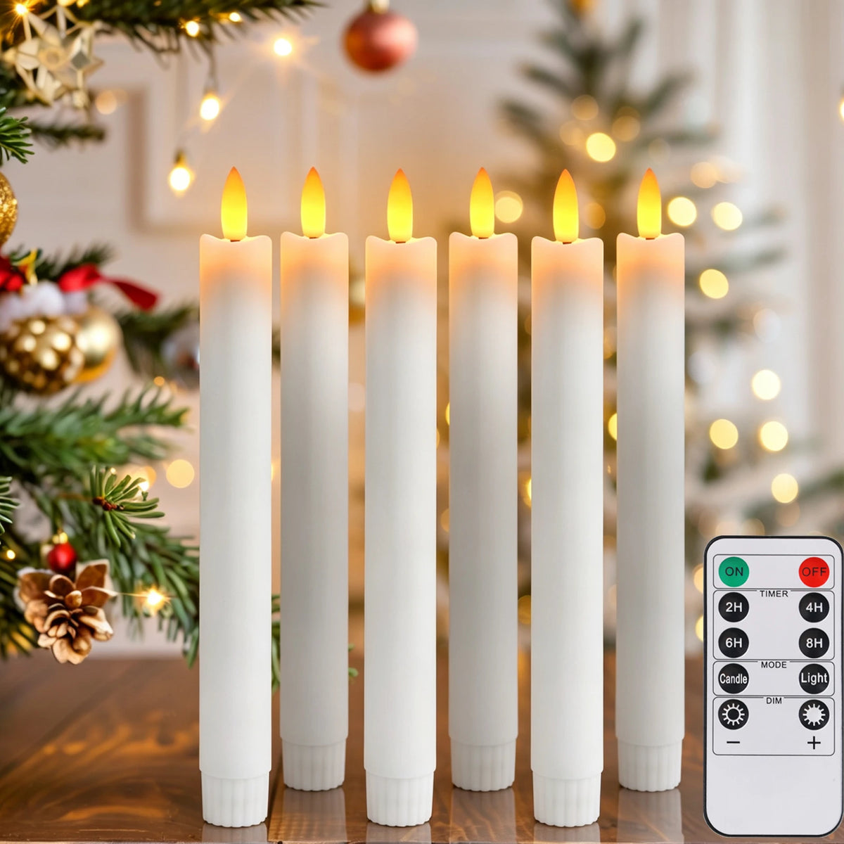 Flameless Taper Candles LED Battery Operated with Remote Timer Ivory LED Candlesticks 3D Flickering Realistic Christmas Wedding Party Home Fireplace Decor 6 Pack