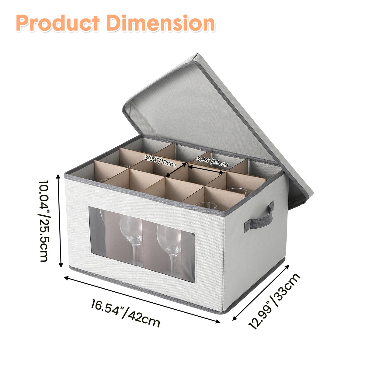 Wine Glass Storage Box, 12 Cells Stemware Storage Case with Clear Window and Divider, Stackable Non-Woven Fabric Wine Glass Organizer for Kitchen, Party and Camping