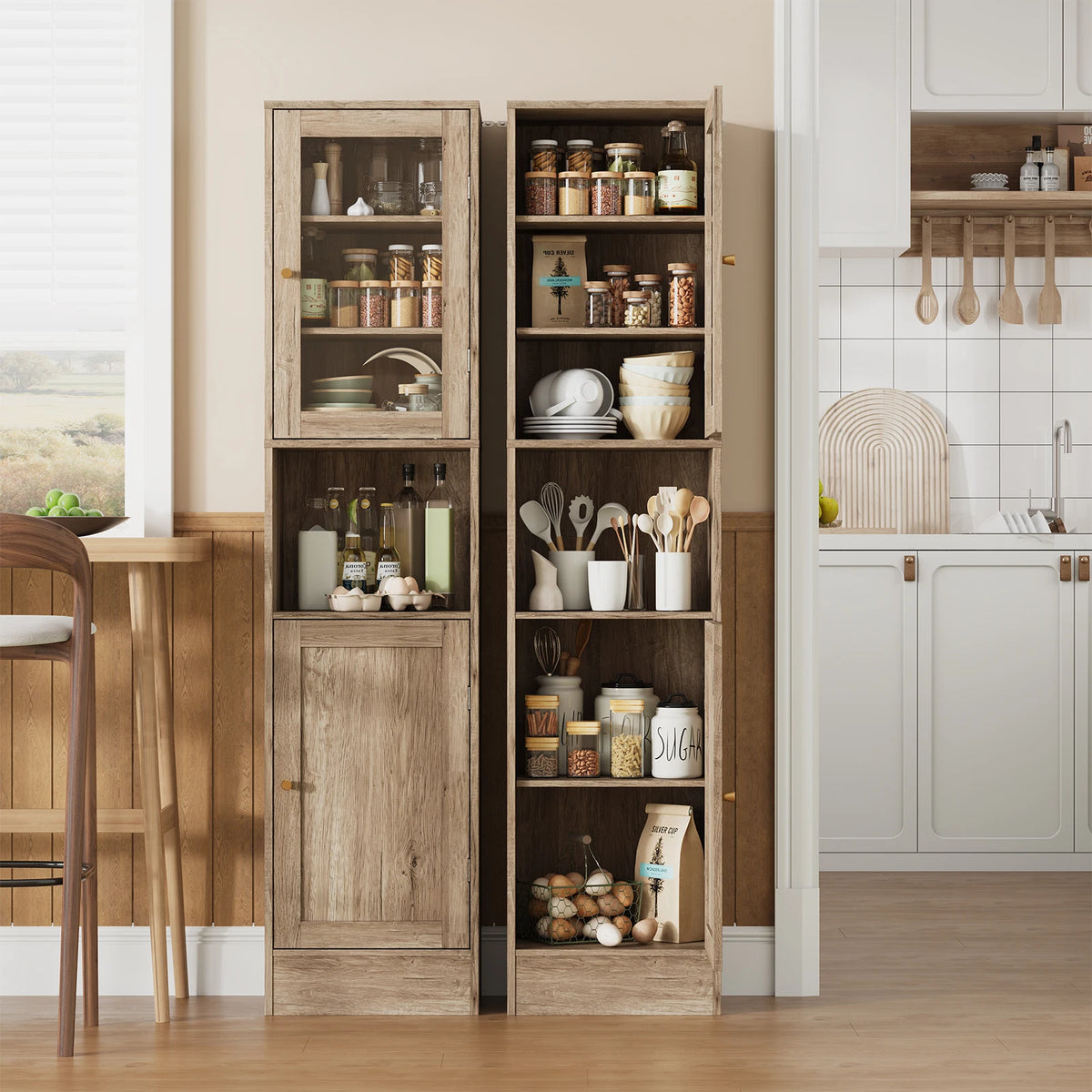 HOSSLLY Slim Bathroom Cabinet With Glass Doors And Adjustable Shelves