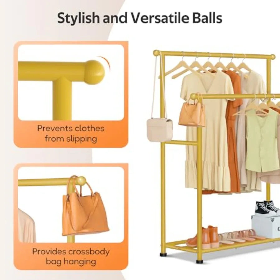 Heavy Duty Double Rod Garment Rack Portable Clothing Organizer