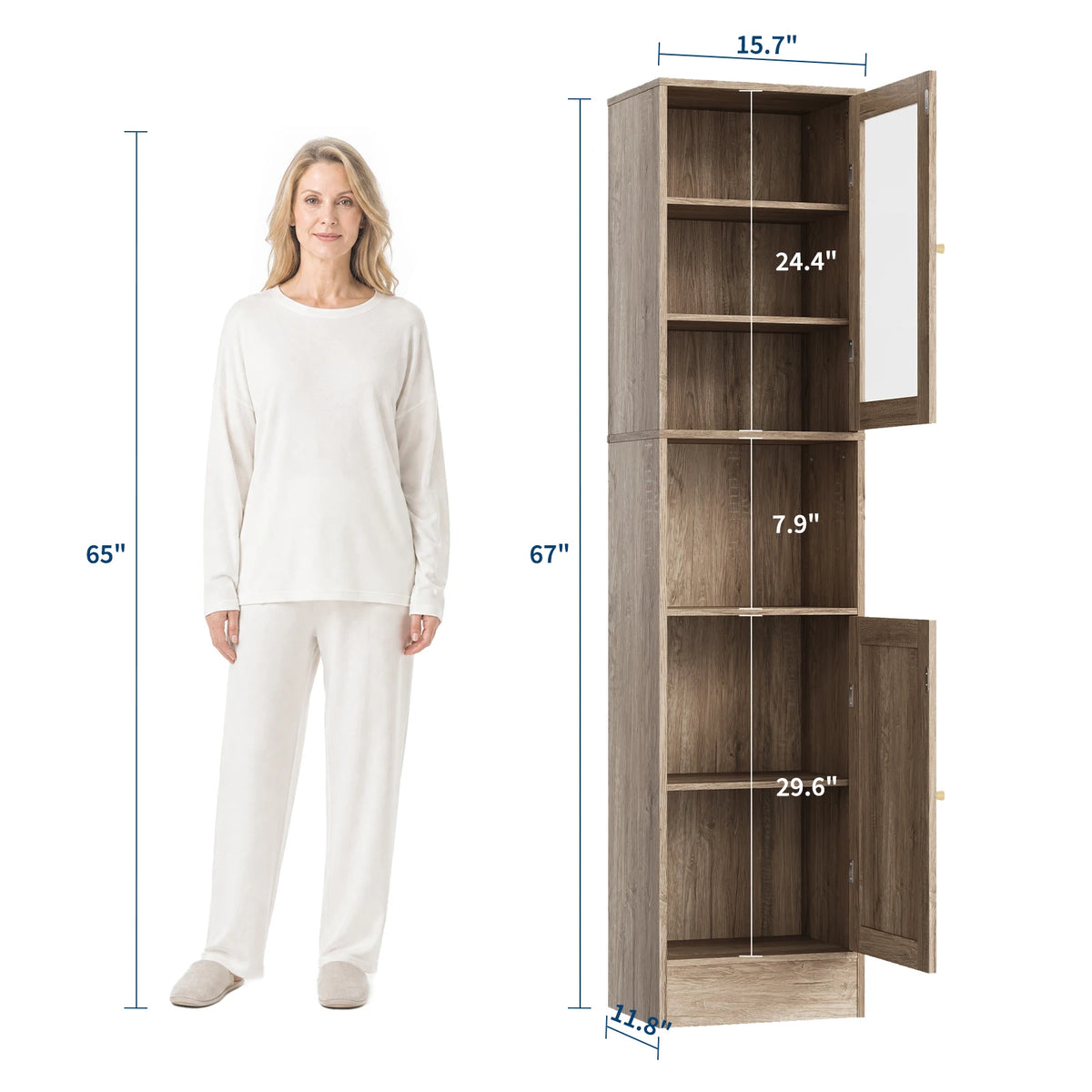HOSSLLY Slim Bathroom Cabinet With Glass Doors And Adjustable Shelves