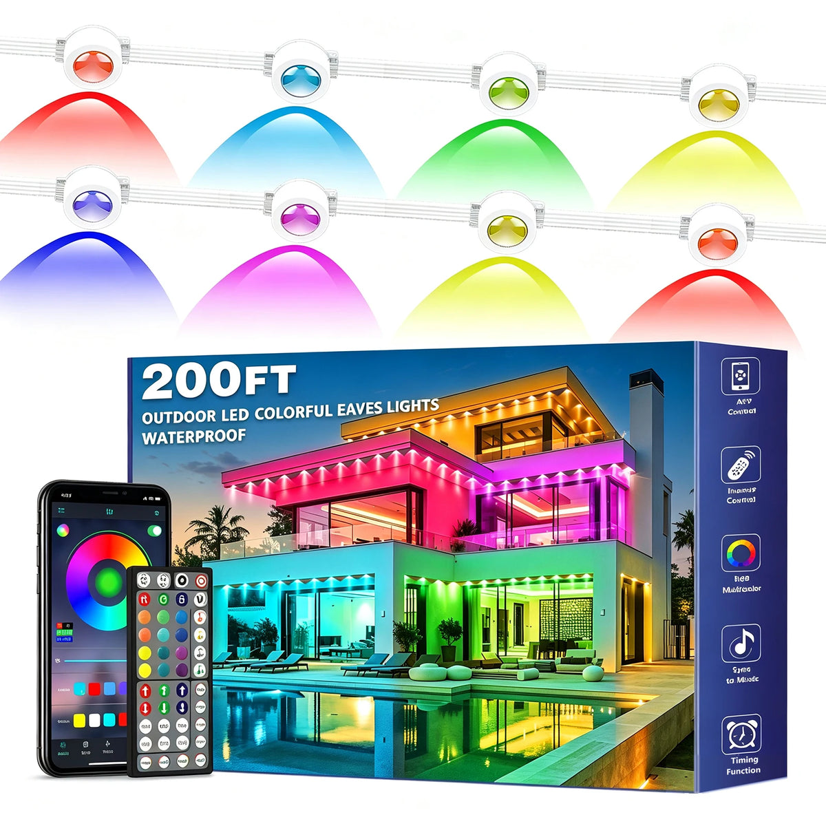 RCUICA Smart App Controlled Permanent Outdoor RGB LED Eaves Lights
