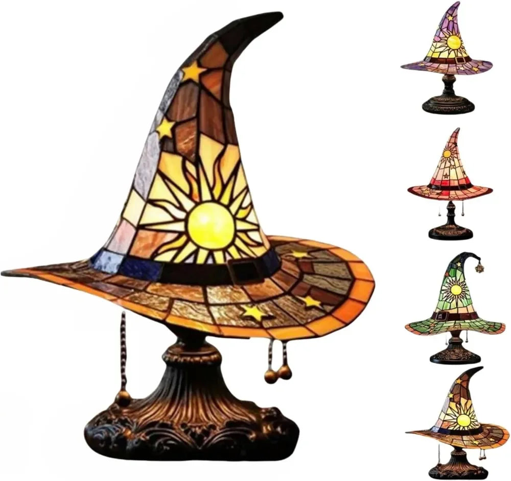 Witch Hat Resin Lamp Gothic Halloween Table Decor Night Light