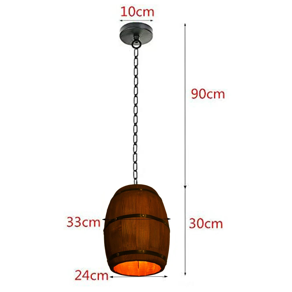 Retro Wood Barrel Pendant Light Industrial Vintage Chandelier For Home and Cafe Lights