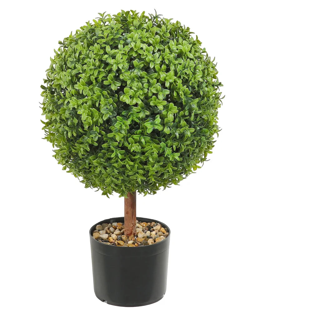 Artificial Boxwood Ball Plants In Pots With Decorative Butterflies