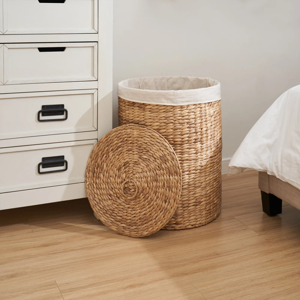 Water Hyacinth Woven Laundry Hamper With Lid And Removable Liner