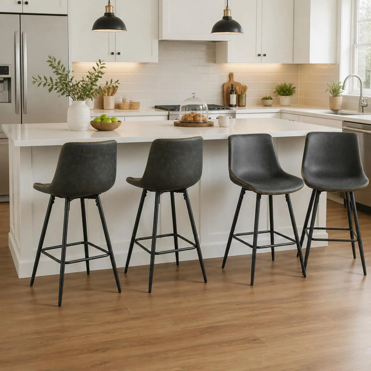 HiMISS Faux Leather Bar Stools With Backs Set Of Four