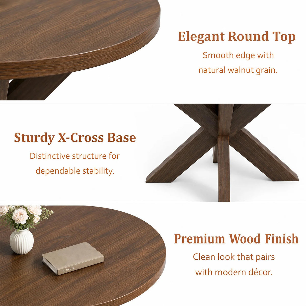 HiMISS Farmhouse Round Dining Table With X Pedestal Base
