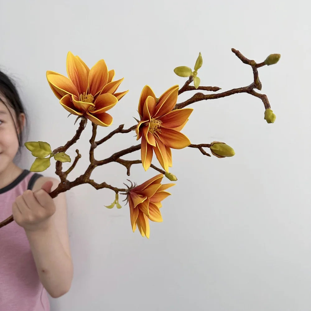 70cm Magnolia Artificial Flower Touch Feeling Faux Gradient Lotus Flower Branch Living Room Decoration Wedding