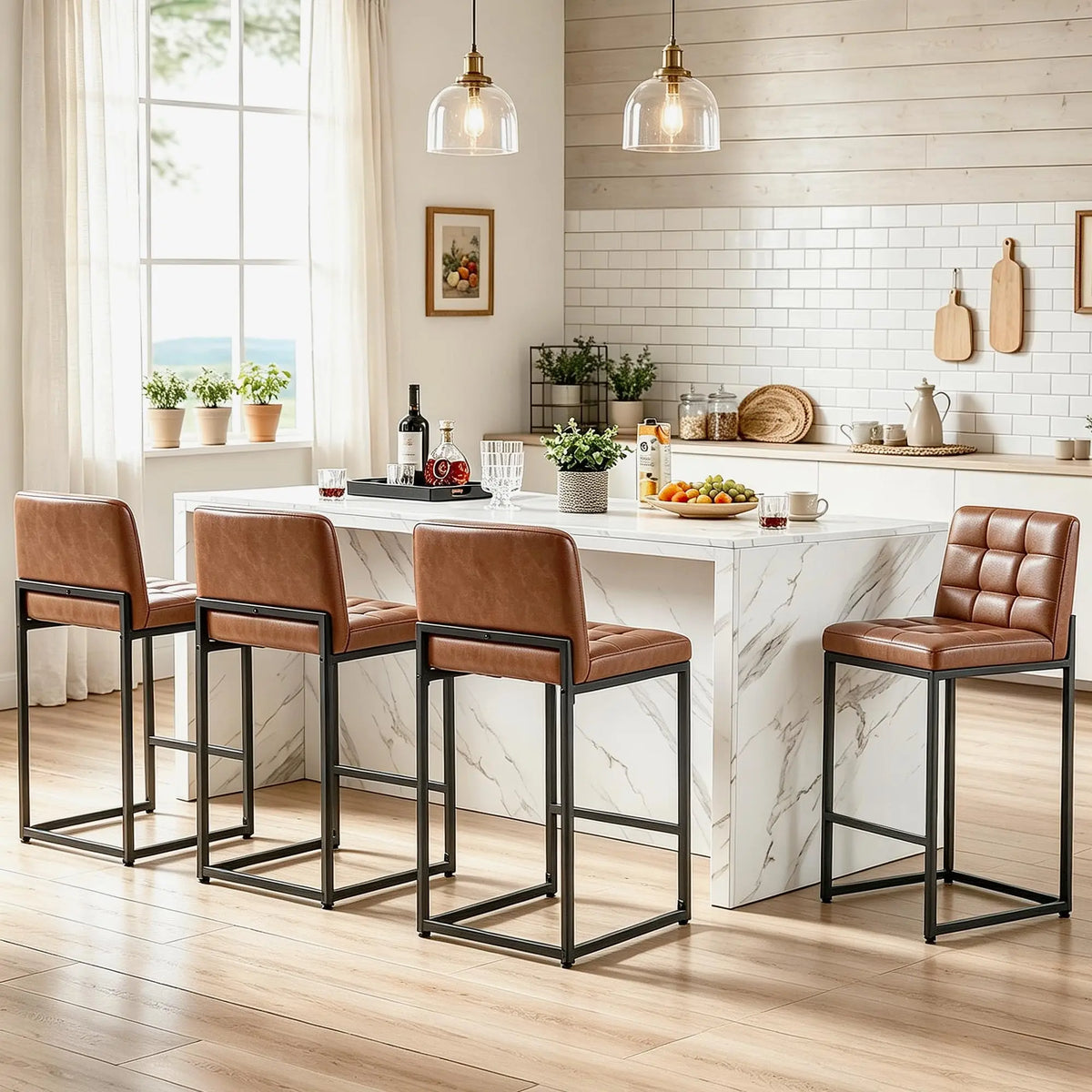 HiMISS Faux Leather Counter Height Bar Stools With Backrests