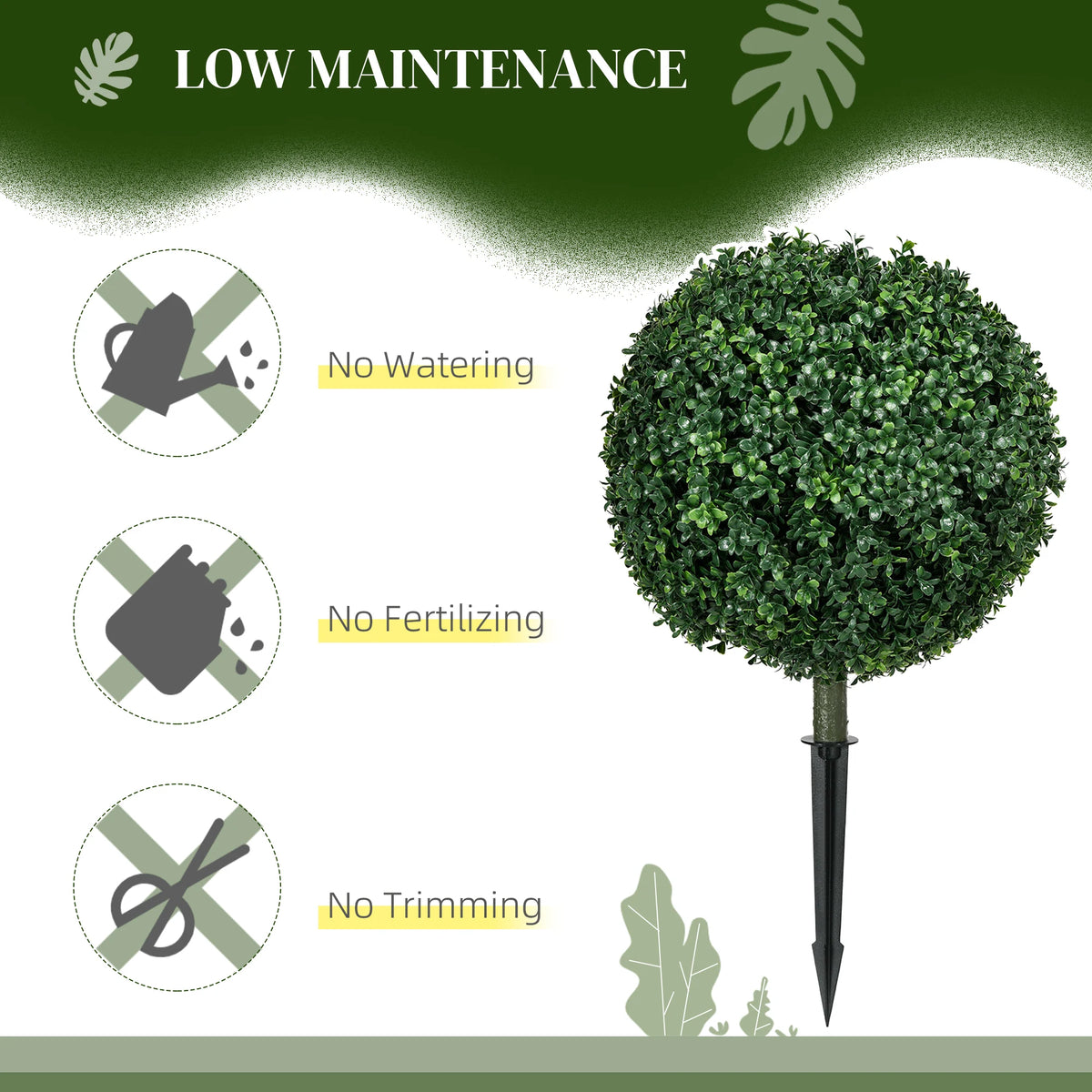HOMCOM Artificial Boxwood Topiary Balls With Integrated Ground Stakes
