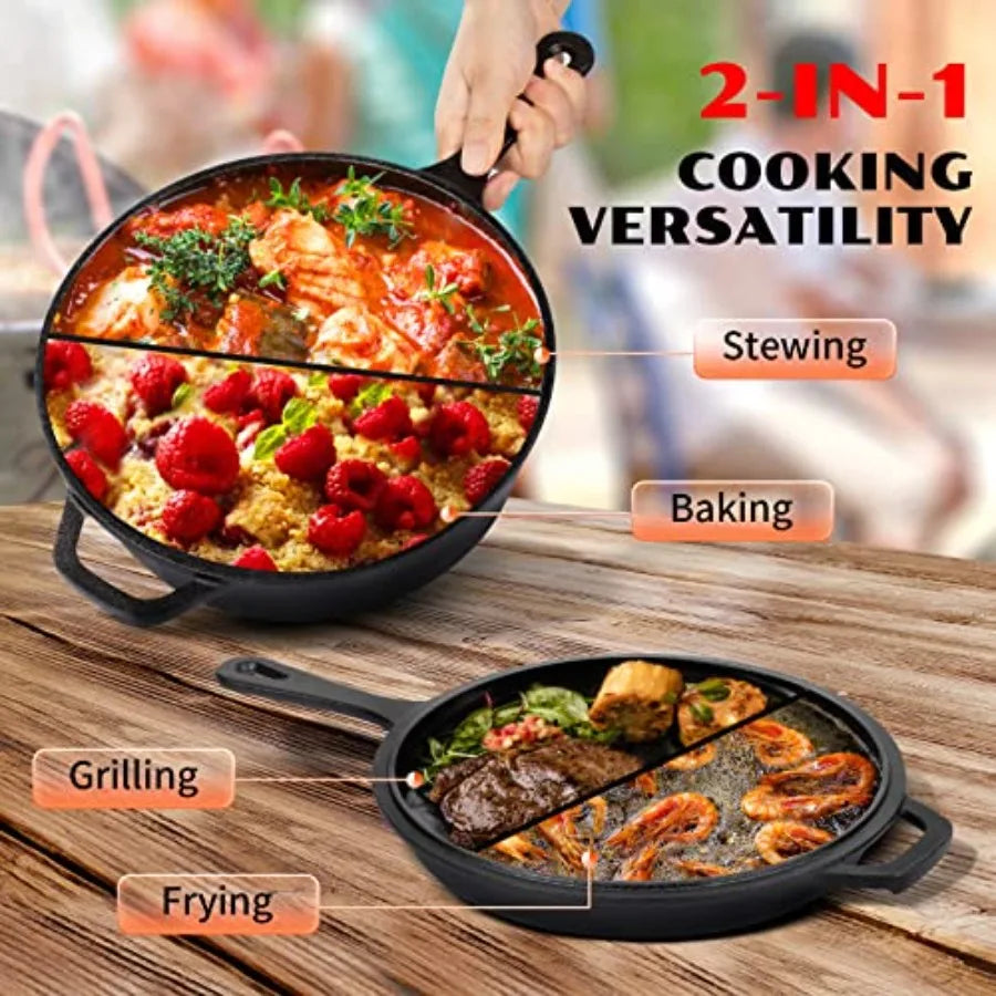 Pre Seasoned Cast Iron Skillet With Lid And Dutch Oven