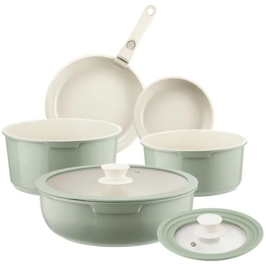 Ceramic Nonstick Cookware Set With Detachable Handle For Camping