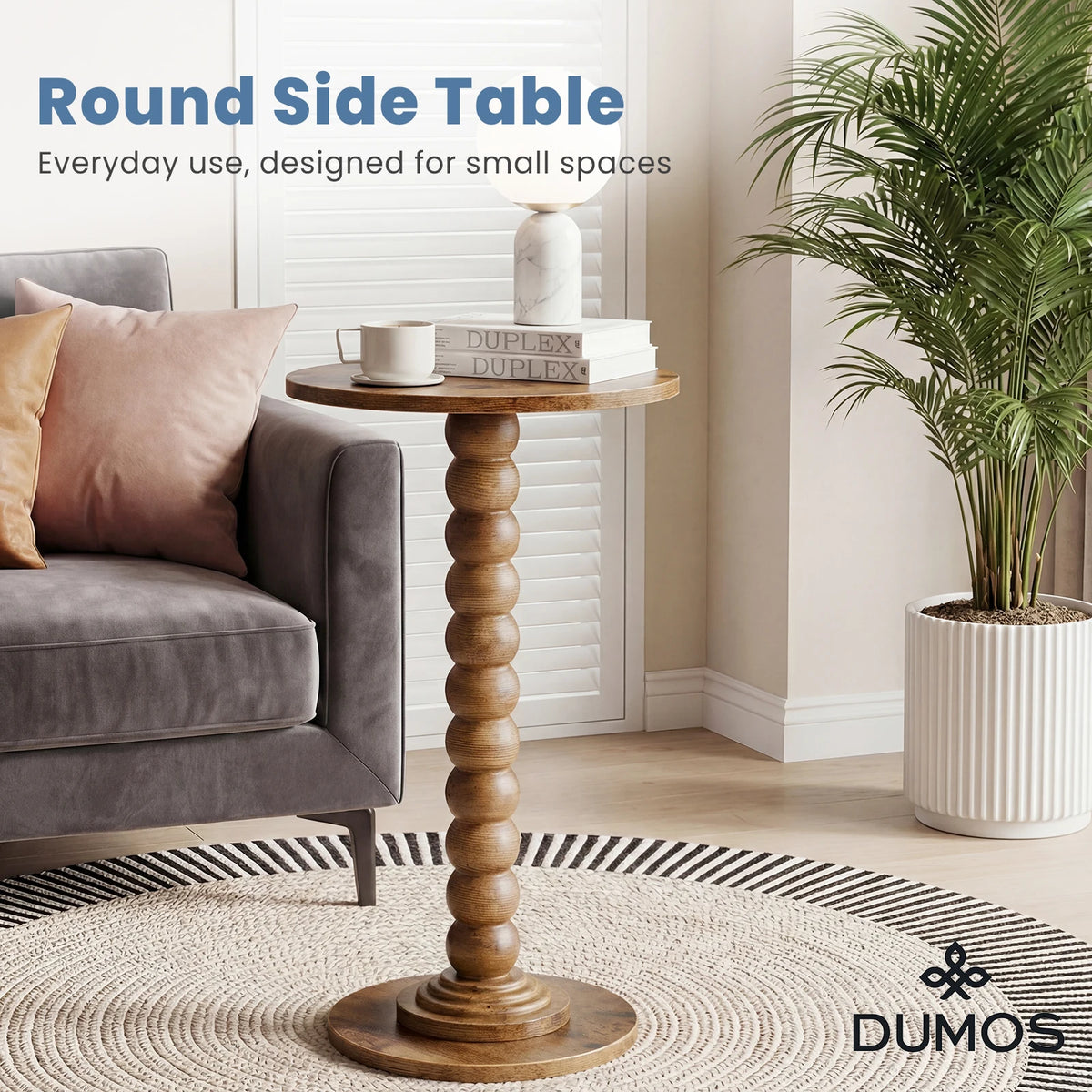 JHK Round Side Table With Solid Wood Legs Storage Shelf