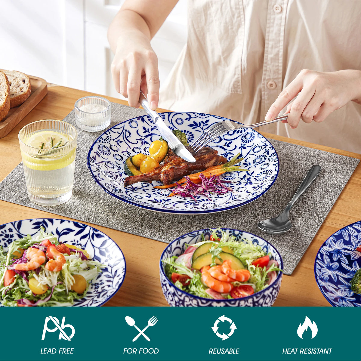MALACASA Ceramic Dinnerware Plate Set For Elegant Dining