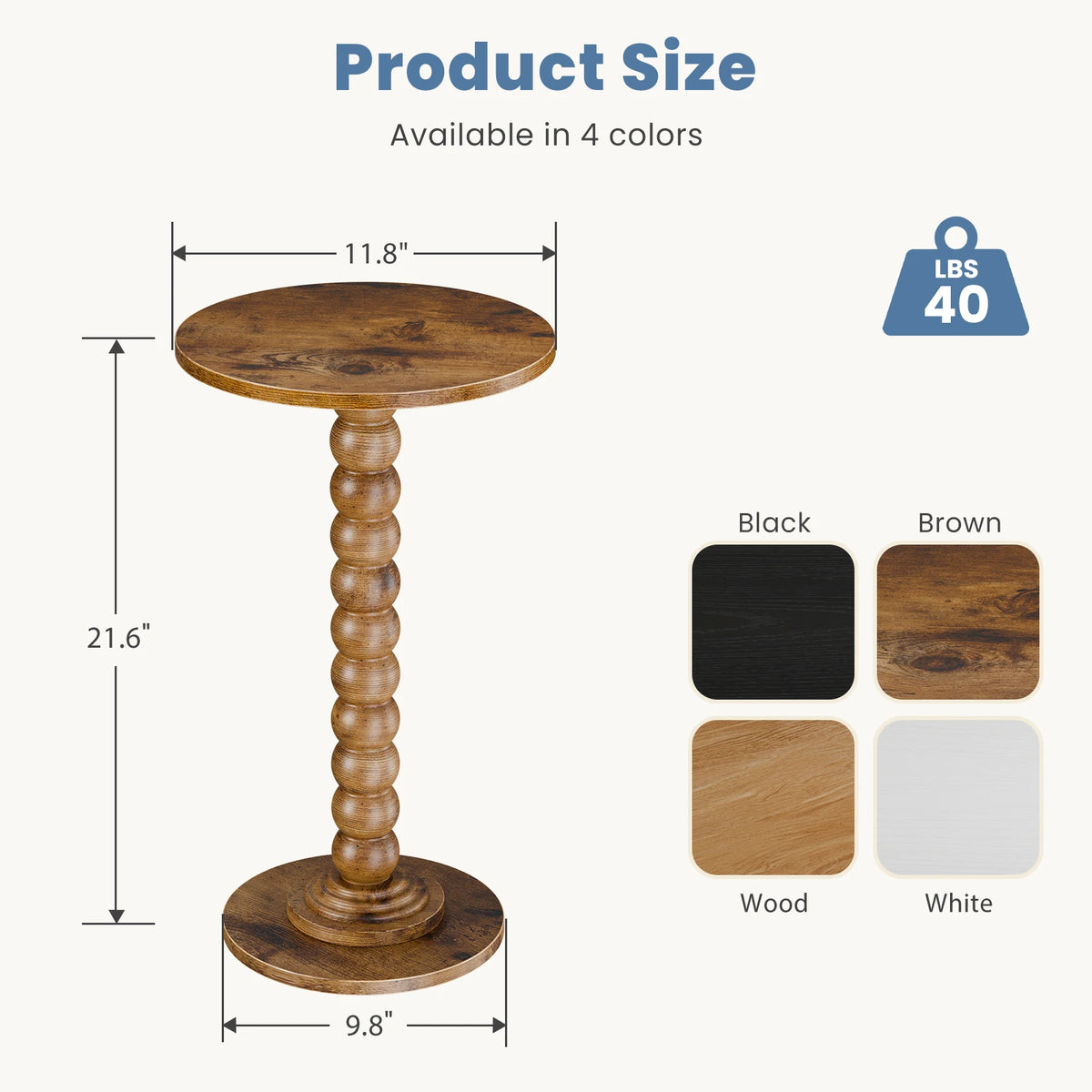 JHK Round Side Table With Solid Wood Legs Storage Shelf