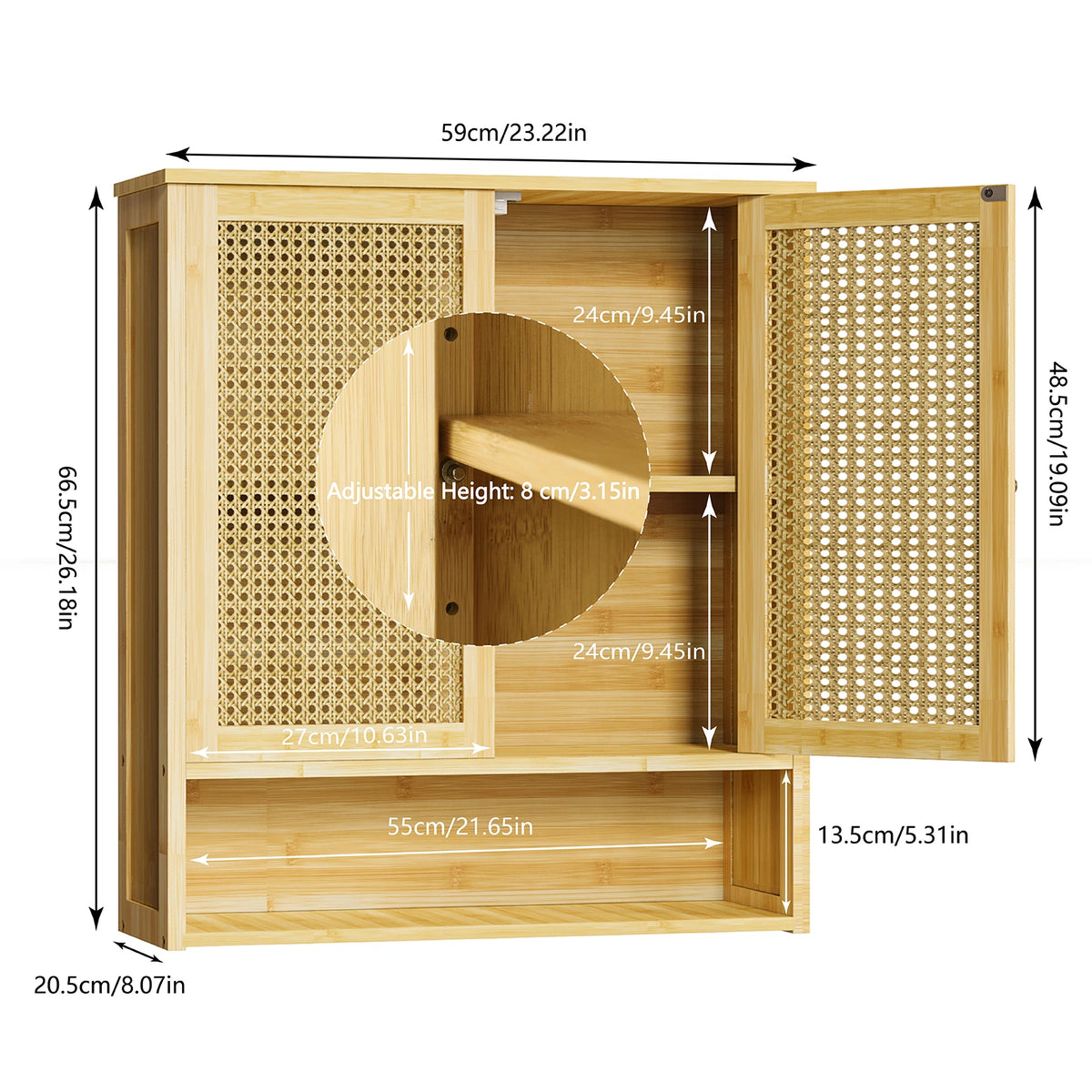 Wisfor Wall Mounted Bamboo Medicine Cabinet With Two Rattan Doors