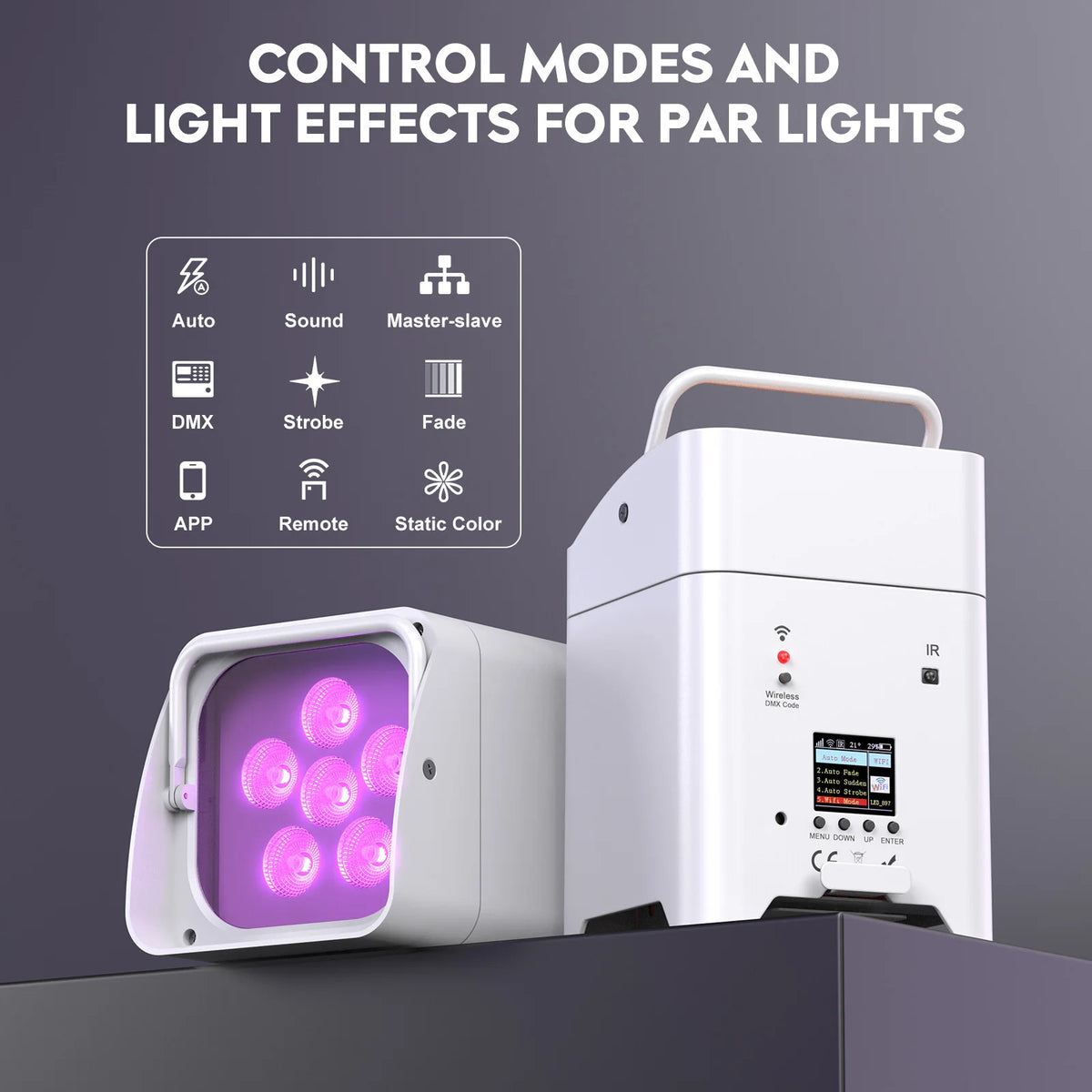 U'King Rechargeable RGBWA UV LED Par Stage Lighting Kit