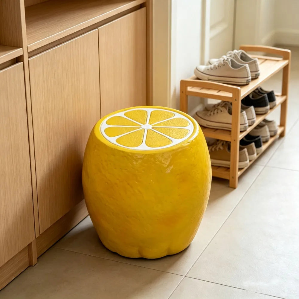 Lemon Fruit Stool Resin Side Table Plant Stand Indoor Outdoor Decor