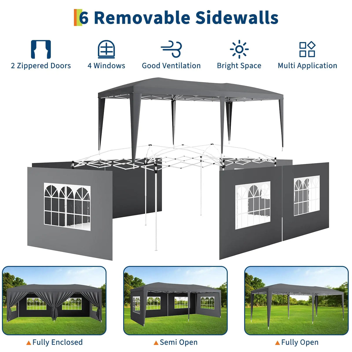 HiMISS Commercial Pop Up Canopy Tent With Six Removable Sidewalls