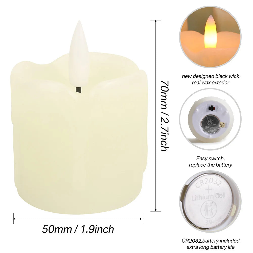 6Pc Real Wax Coated LED Tea Light Candle with Remote Timer 300+Hour Realistic Black Wick Battery Operated Candles for Wedding Christmas Table Decor
