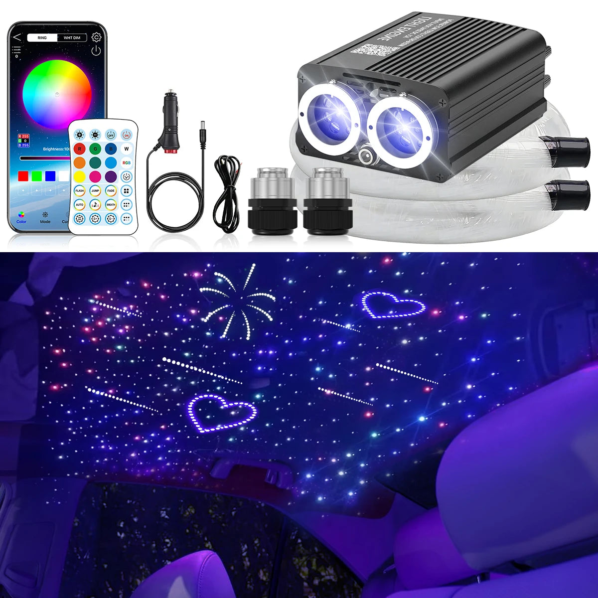 VASTFIRE Twinkle Meteor Fiber Optic Starlight Headliner Light Kit