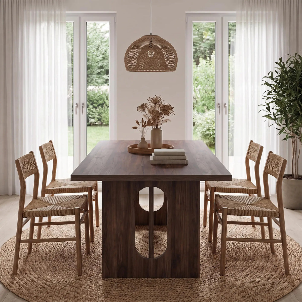 HiMISS Modern Rectangular Dining Table With Thick Wood Top