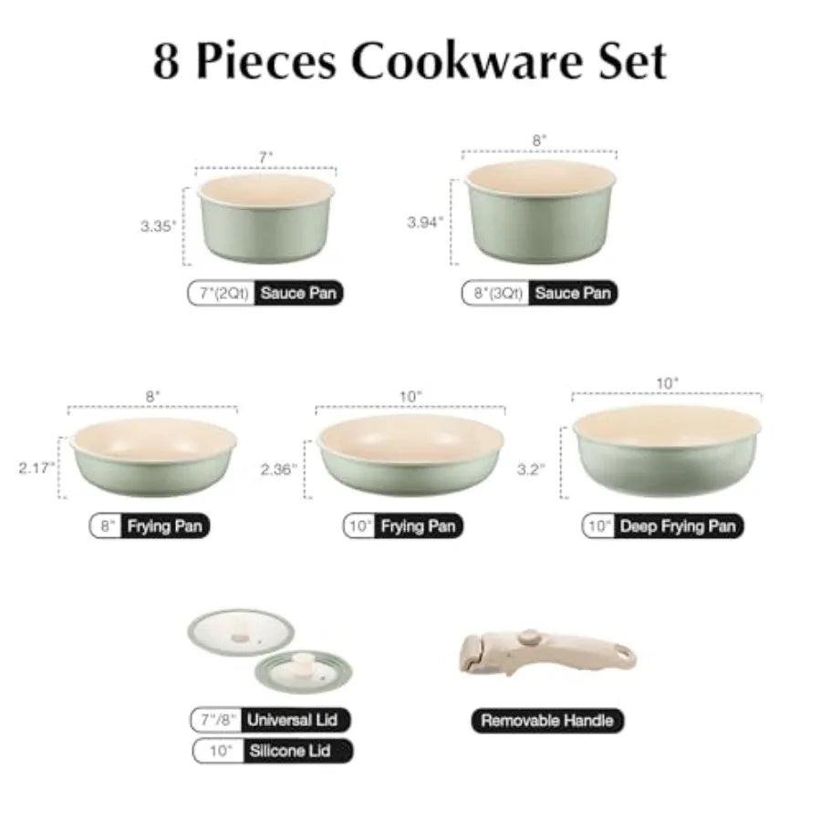 Ceramic Nonstick Cookware Set With Detachable Handle For Camping