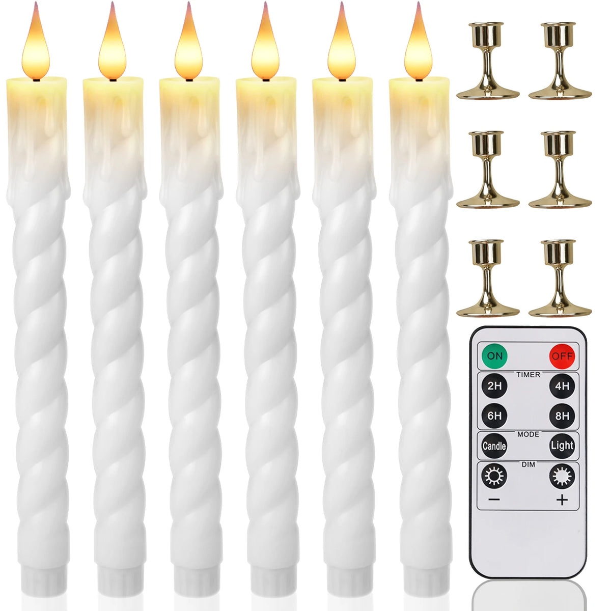 Flickering LED Taper Candles with Remote Timer&Lamp Holder 3D Flame Window Candle Candlestick for Halloween Christmas Home Decor