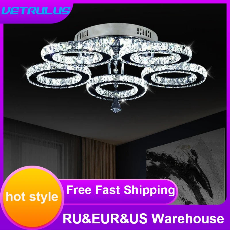 Vetrulus Modern Crystal LED Ceiling Chandelier Pendant Light Fixture