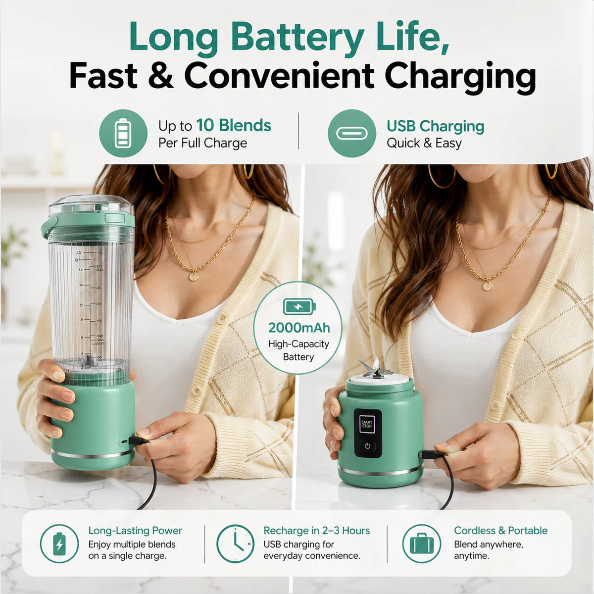 Cordless Rechargeable Portable Blender For Smoothies And Shakes