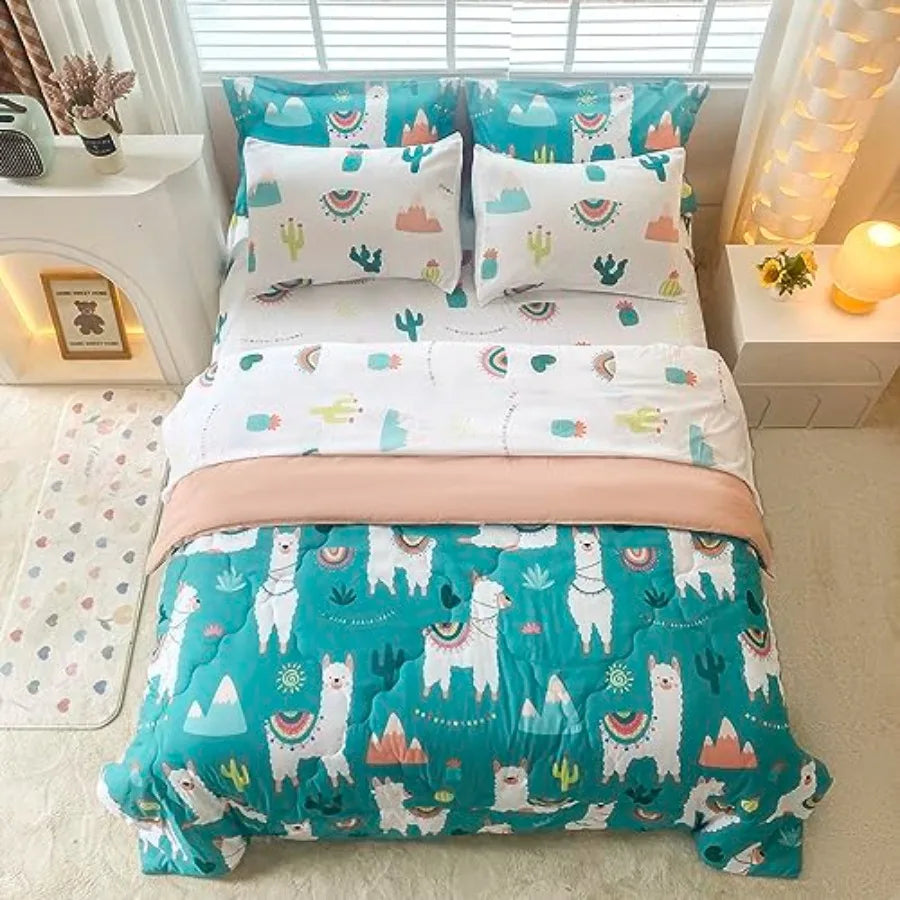 Cute Alpaca Cactus Tropical Plant Bedding Set for Kids