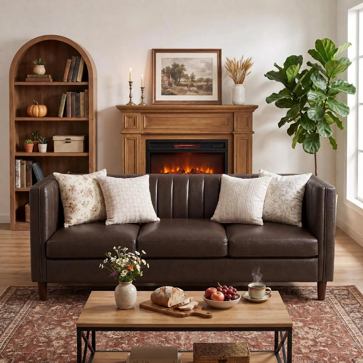 HiMISS Mid Century Modern Faux Leather Three Seat Sofa