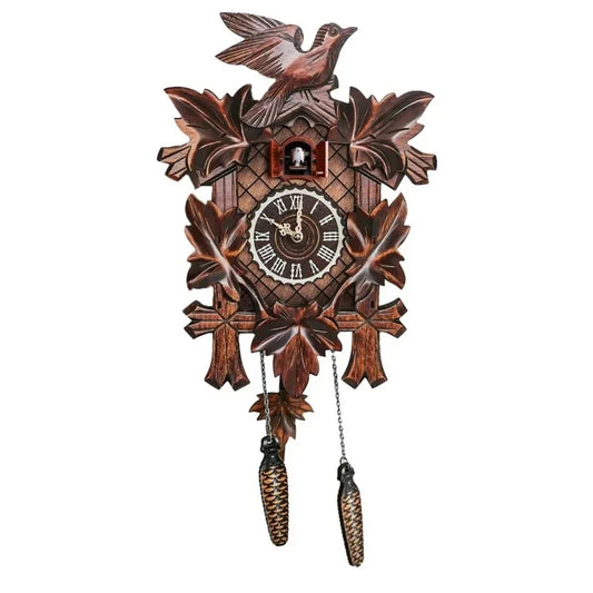 Antique Wooden Cuckoo Wall Clock With Retro Bird Chime Design