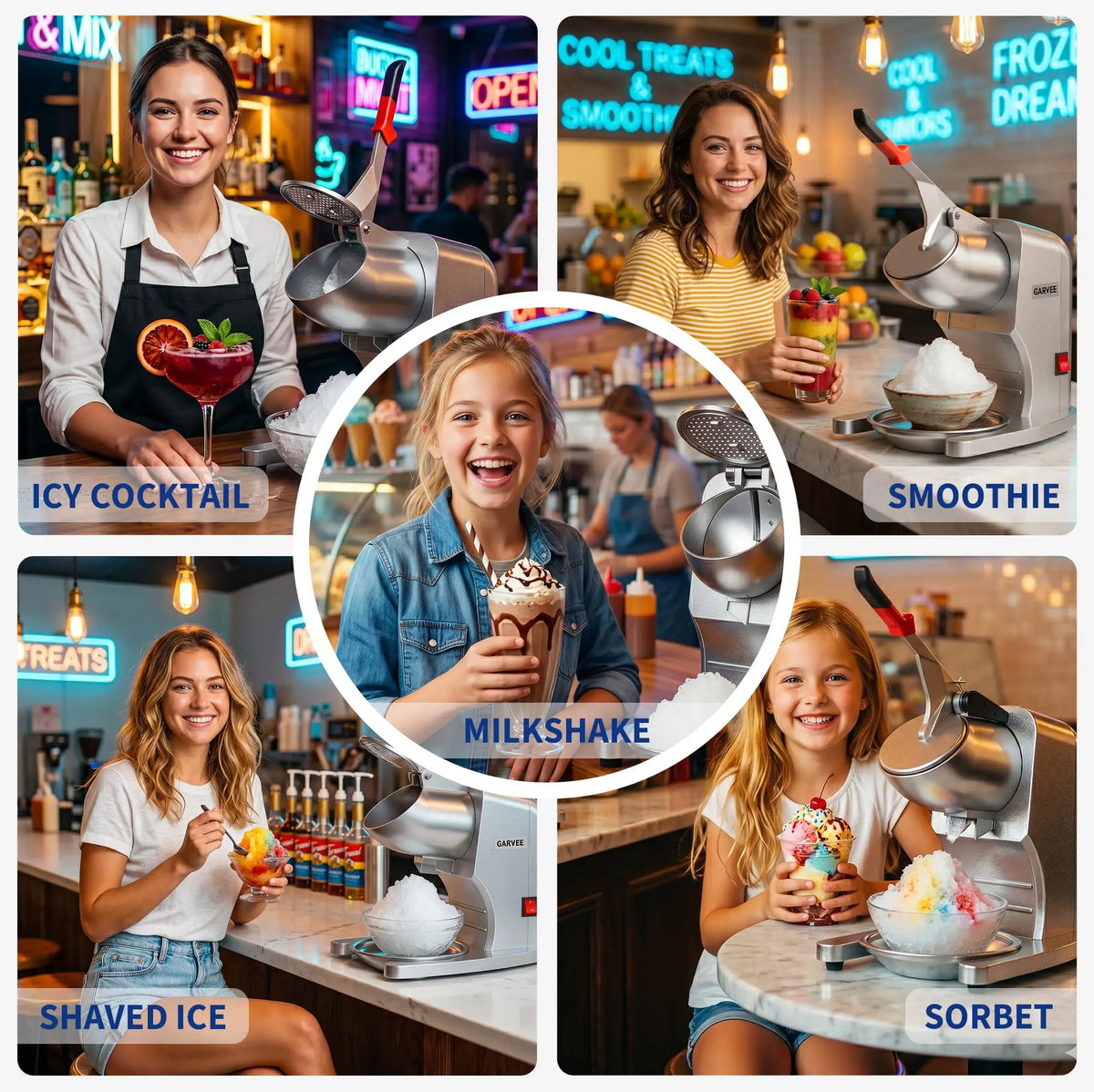 350W Electric Ice Crusher Machine, 250LBS/H Commercial Ice Shaver with 4 Blades, 20000RPM Snow Cone Maker for Shaved Ice, Smoothies and Cocktails
