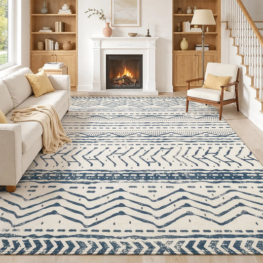 Washable Tribal Geometric Indoor Rug With Non Slip Backing