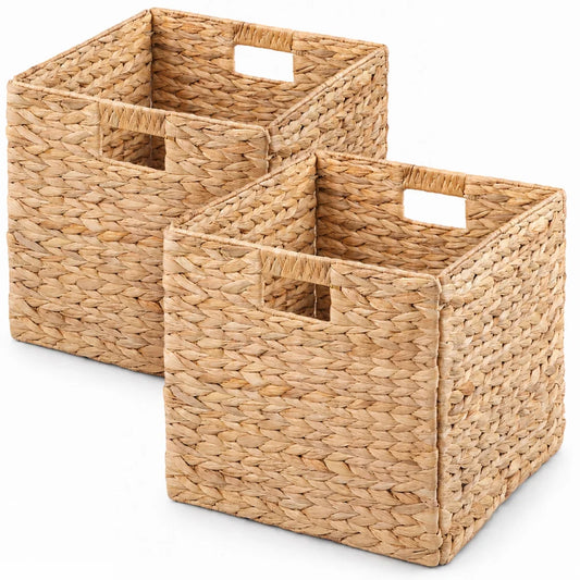 Water Hyacinth Folding Storage Baskets With Handles For Home Organization