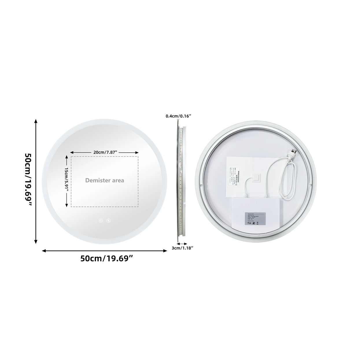 Round LED Bathroom Mirror With Anti Fog Dimmable Backlighting