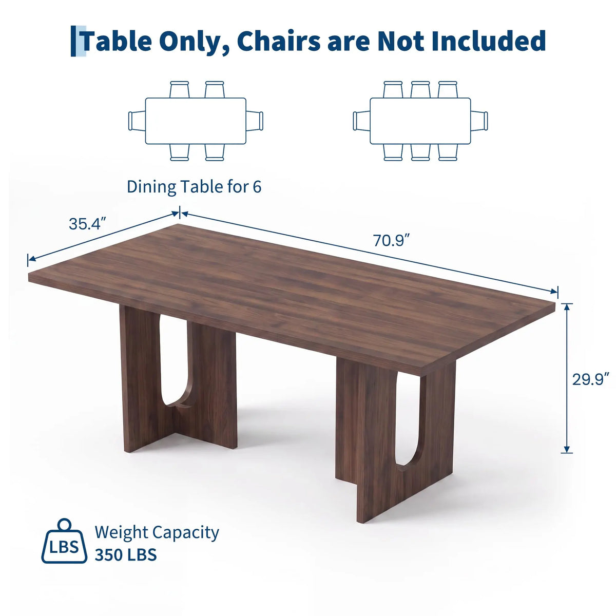 HiMISS Modern Rectangular Dining Table With Thick Wood Top