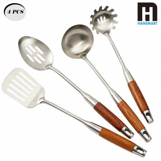 Stainless Steel Kitchen Utensil Set With Wooden Handles
