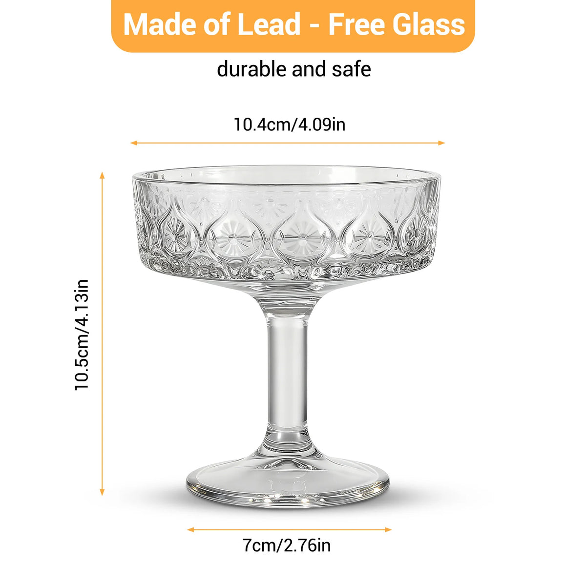 12 PCS Embossed Coupe Glasses, 5.4oz Lead-Free Crystal Cocktail Glasses for Martini Whiskey Dessert Embossed Coupe Glasses