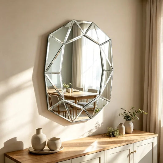 Asymmetrical Beveled Edge Decorative Wall Mirror for Modern Home Decor