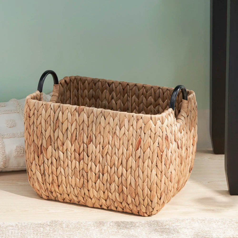 Rectangular Water Hyacinth Woven Storage Baskets With Handles